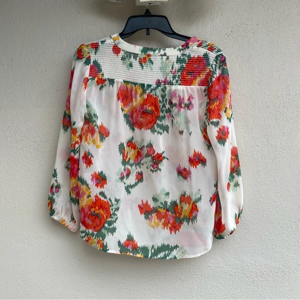 Joie - White & Multicolor Abstract Floral Print Silk “Axcel" Blouse Sz XS - Picture 13 of 14